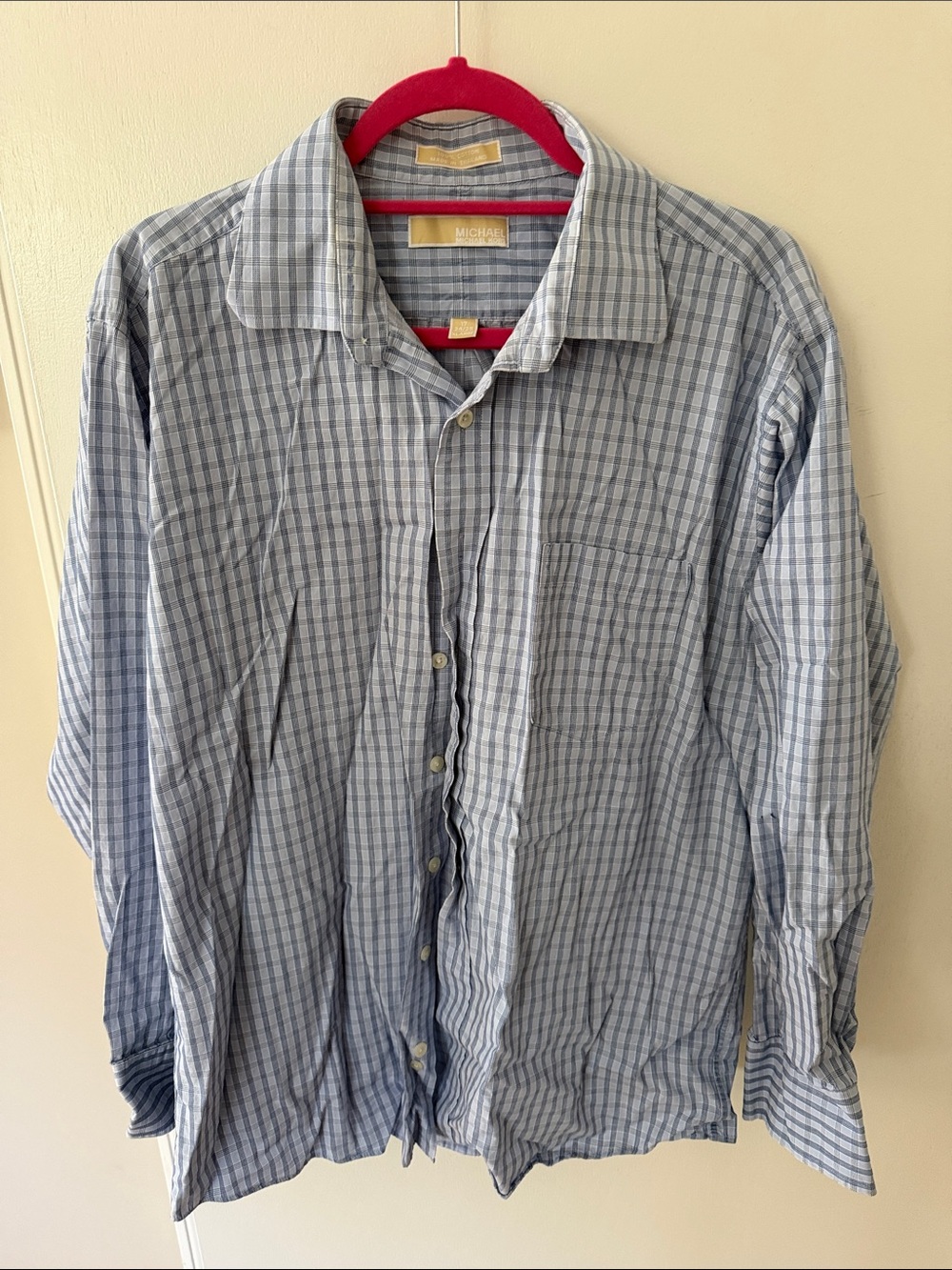 Michael Kors Light Blue and White Plaid Button-Down Shirt